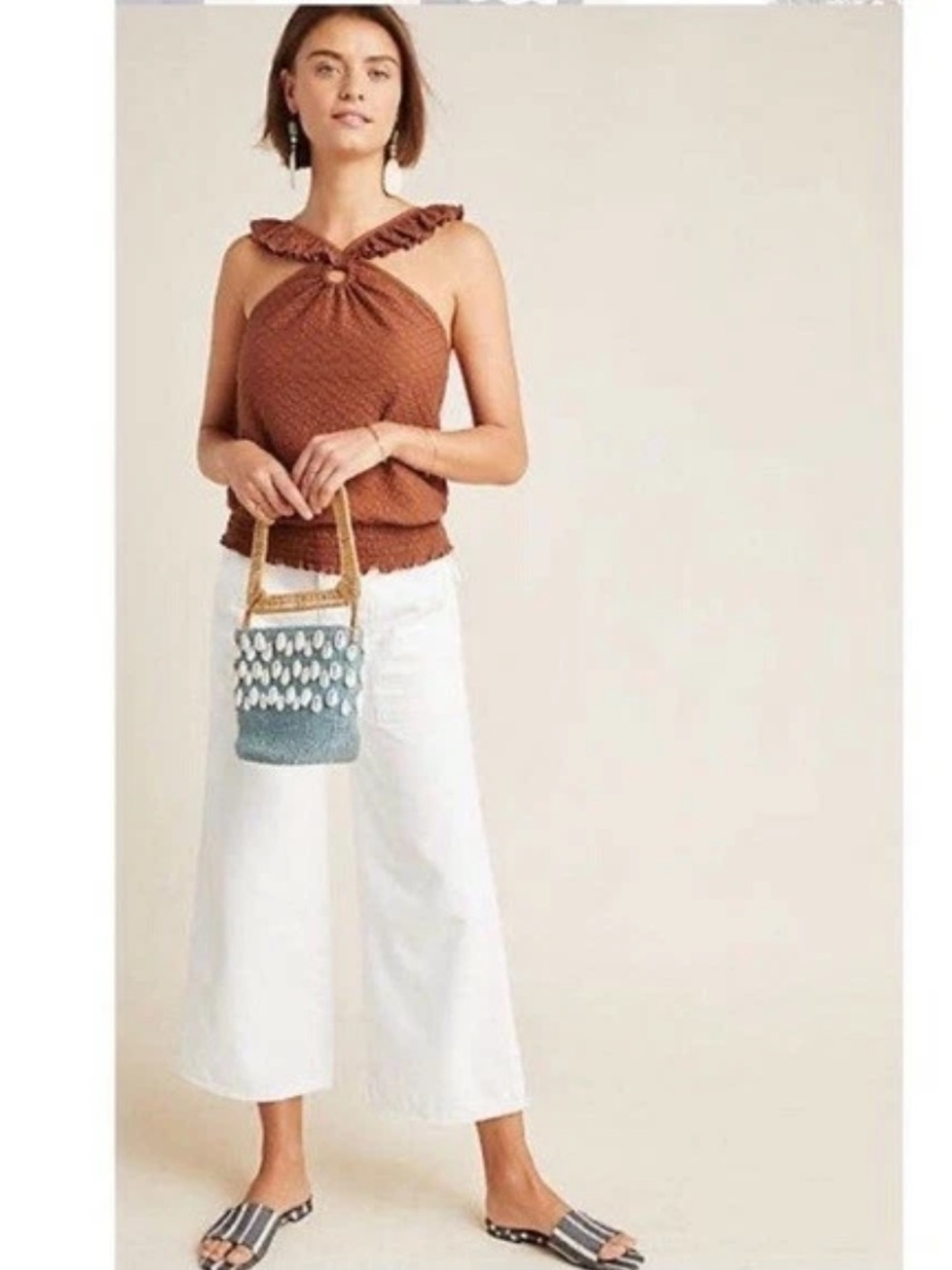 Anthropologie Ruffled Brown Marisol Top Brand New with tags S
